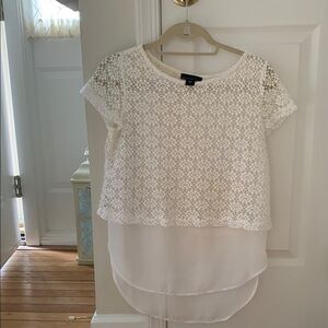 Attention White Asymmetrical Cropped Blouse Cap Sleeve